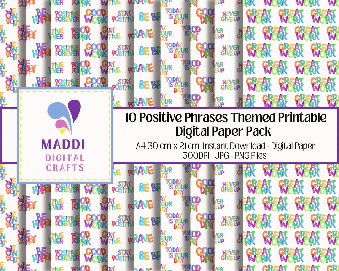 Positive Pattern Papper Positive Phrases Digital Printable Seamless Patterns Sentiments ...