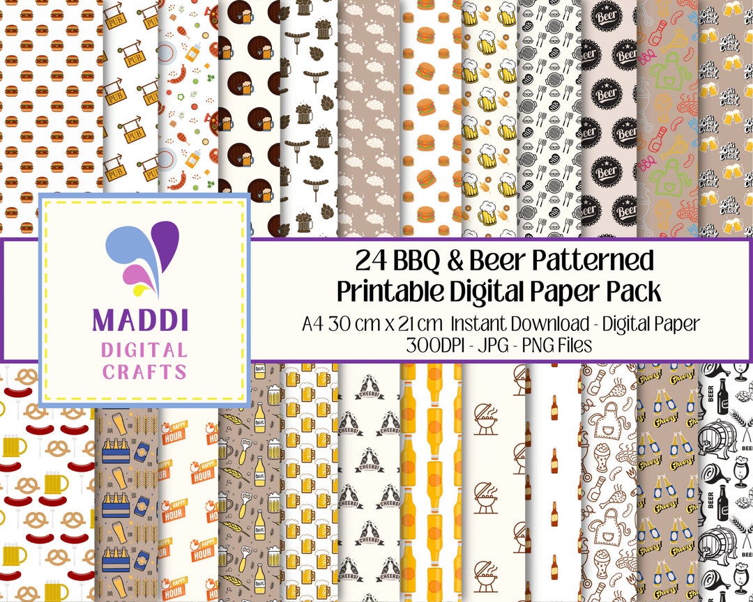 Beers Barbeques Printable Digital Patterned Paper Party Scrapbooking ...