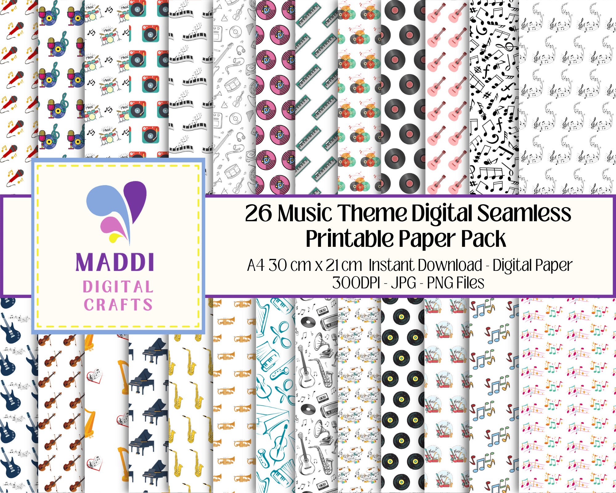 Song Paper Pattern Musical Theme Digital A4 Downloadable Seamless Paper Music Patterns ...