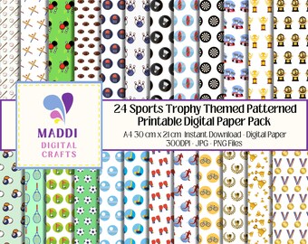 Sports Trophys Printable Digital Patterned Paper Sporting Scrapbooking Card Making Journal Decoration Graphics