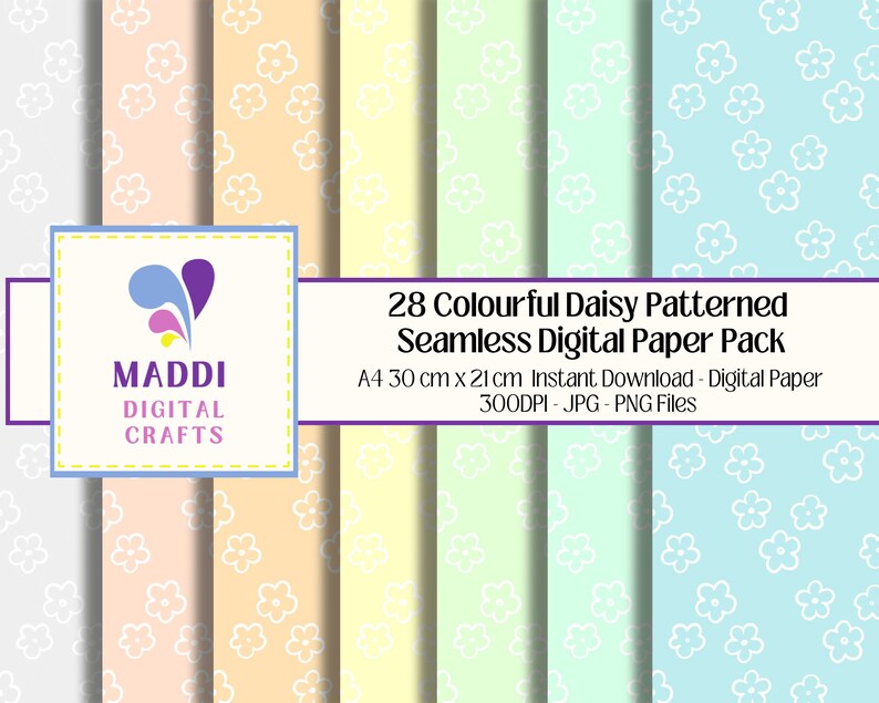 Colourful Daisy Flowers A4 Seamless Patterned Digital Paper ...