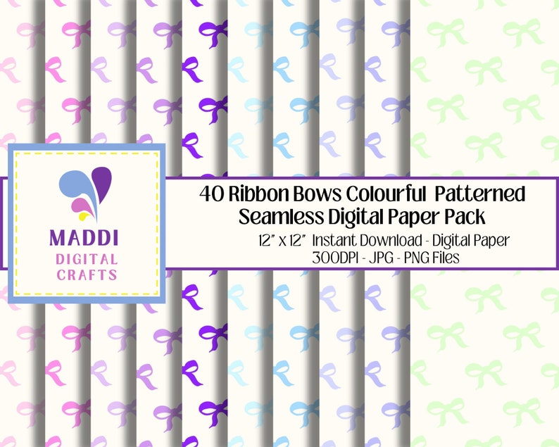 Bow Patterns Digital Printable Seamless Paper Ribbon Card Making ...