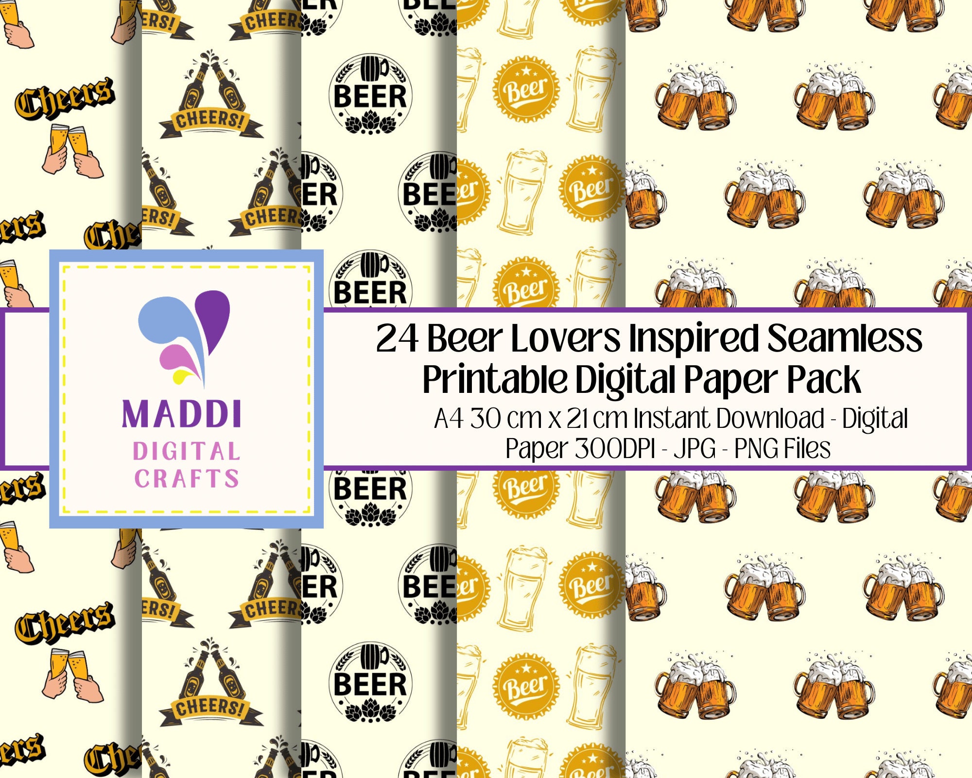 Beer Lovers Printable Digital Patterned Paper Party Beers Scrapbooking ...