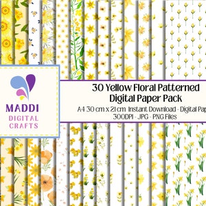 Gelbe Blumen Themed Bedruckbares Papier Digitales A4 Floral Herunterladbares Journal Kartenherstellung Scrapbook Floral Papiermuster JPEG. PNG.