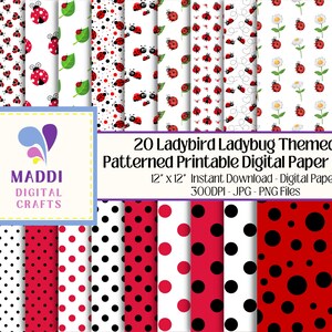 Ladybird Theme Printable Paper Pack Ladybug Patterned Digital Designs ...
