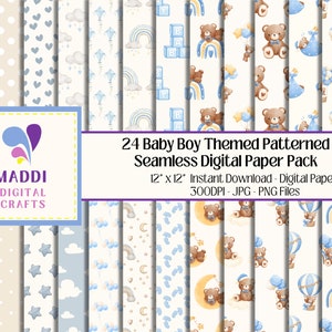 Schattige babyjongen thema 12 x 12 afdrukbaar digitaal papier downloadbare nieuwe babykaart maken Scrapbooking Journalling grafische patronen JPG. png-bestand.