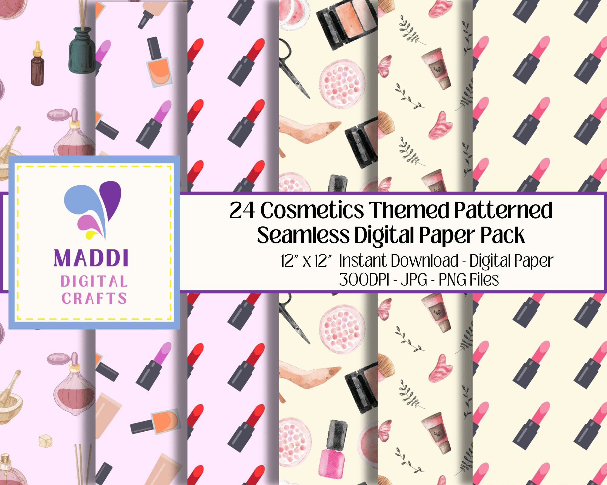 Cosmetic Themed Patterned Printable Digital Paper Girls Card Making ...