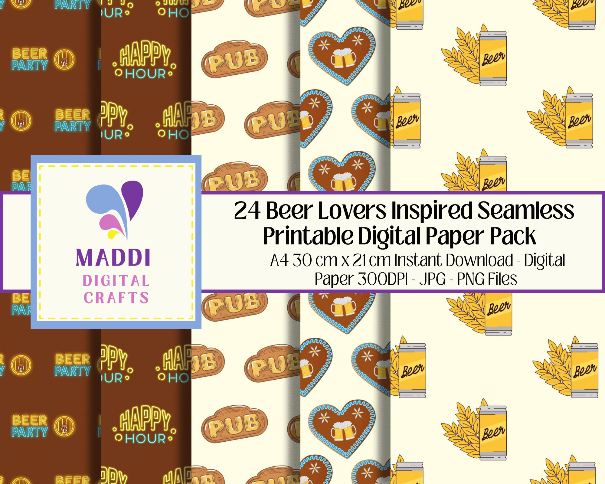 Beer Lovers Printable Digital Patterned Paper Party Beers Scrapbooking ...