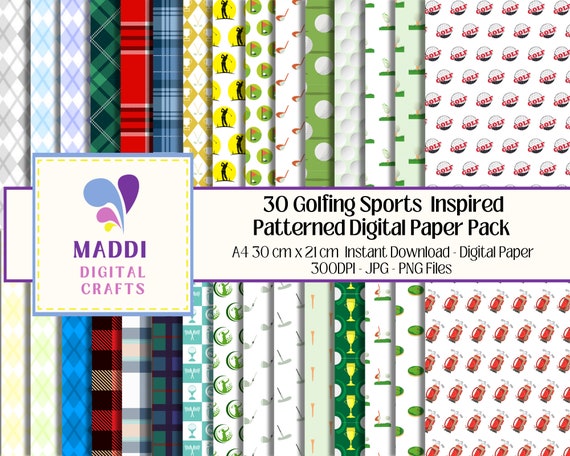 Golf Sports Themed Digital Paper Golfing Printable Patterned Journal Card Making Scrapbook Graphics