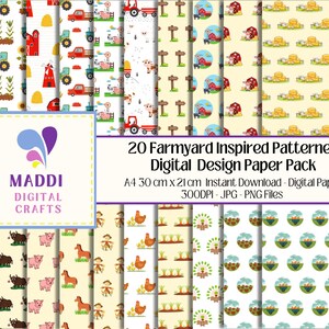 Farmyard Animals Patterned Digital A4 Downloadable Paper Countryside Patterns Printable Card Making Scrapbook Graphic Backgrounds JPEG. PNG.