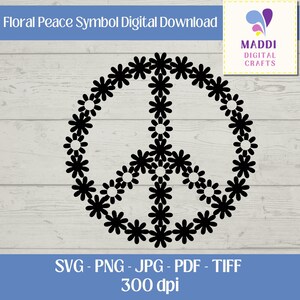 Peace Symbol Vector Illustration Digital Embellishment Floral Clip Art Mindfulness Graphics Downloadable Image Jpeg. Png. Pdf. Svg. Tiff