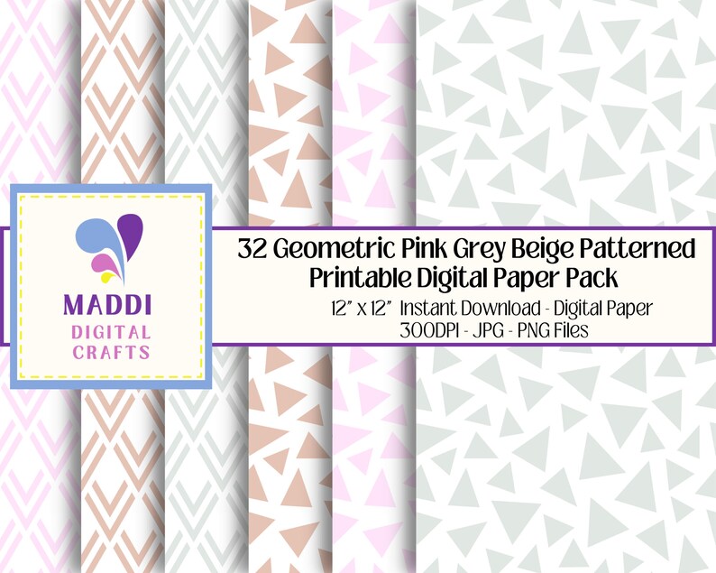 Geometric Patterned Printable Paper Digital Symmetrical Scrapbooking ...