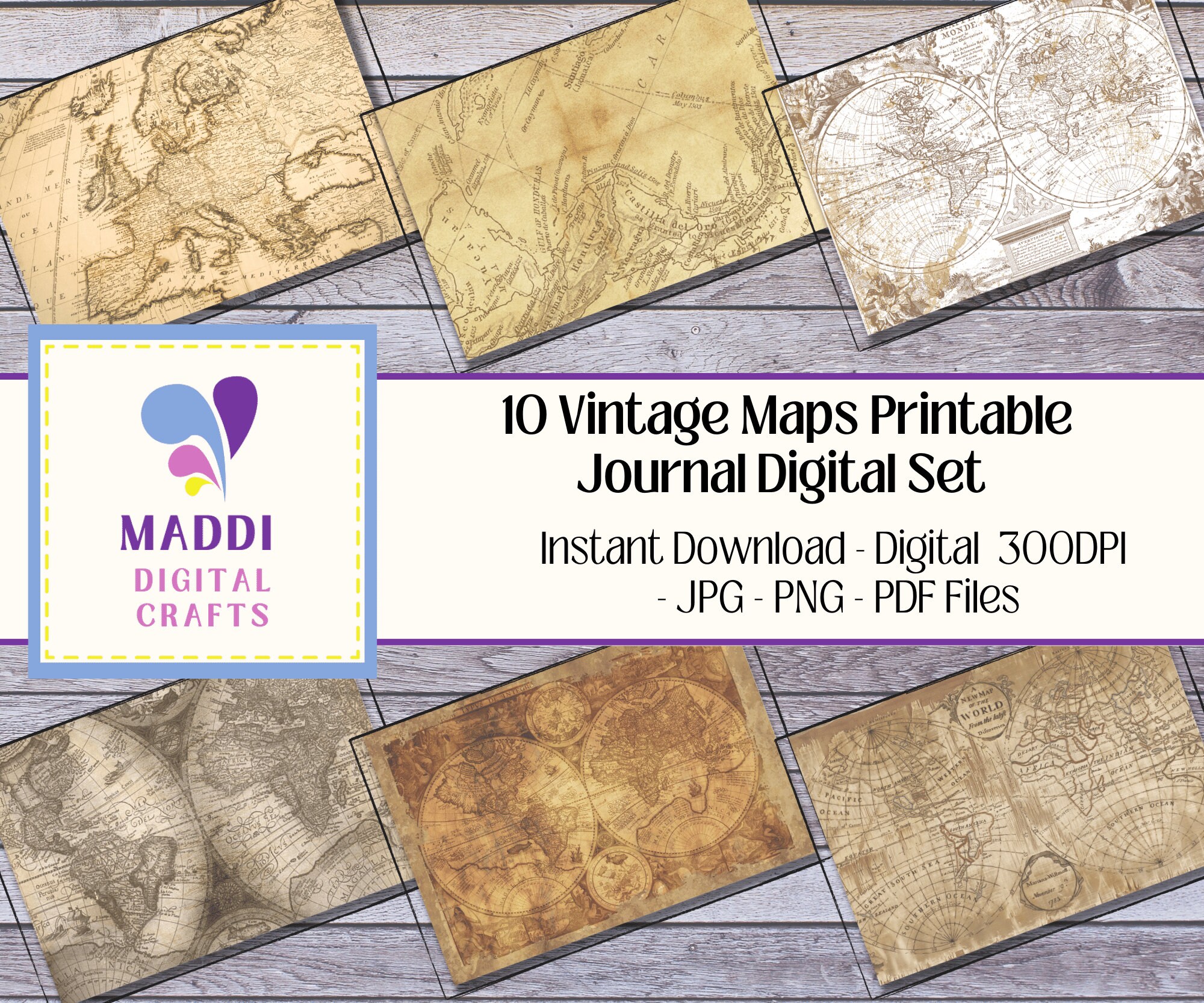 Vintage Maps Digital Paper World Maps Printable Scrapbooking Card ...