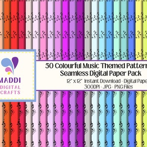 Musical Themed Digital 12 x 12 Downloadable Paper Music Notes Patterns Printable Card Making Scrapbooking Graphic Backgrounds JPEG. PNG.