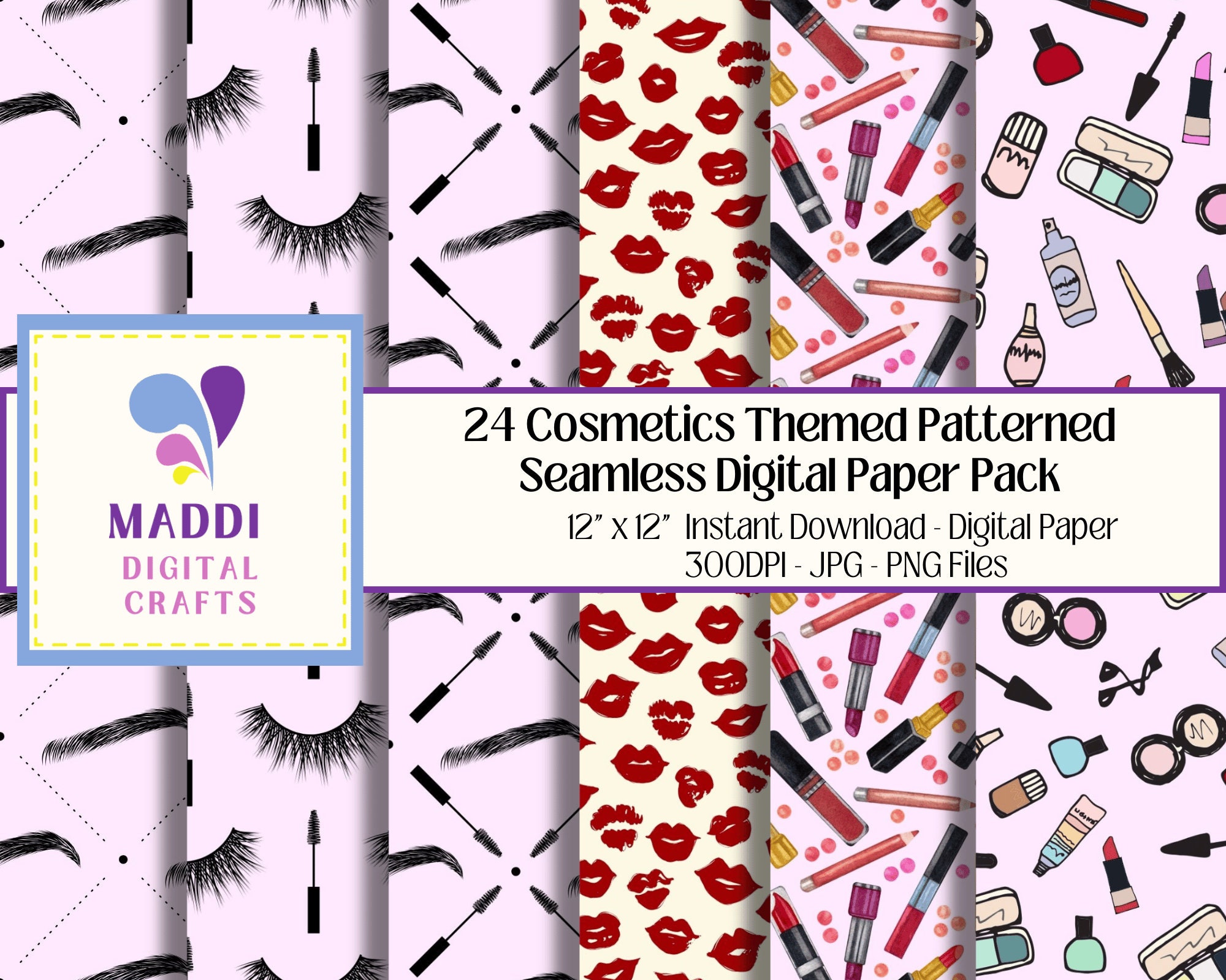 Cosmetic Themed Patterned Printable Digital Paper Girls Card Making ...
