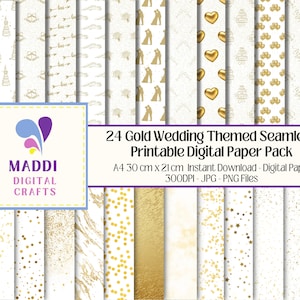 Gold Wedding Themed Digital Seamless 12 x 12 Paper Downloadable Printable Scrapbooking Card Making Graphic Patterns Pack JPEG. PNG.