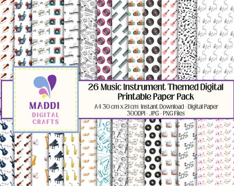 Musical Theme Printable Digital Paper Music Graphic Patterns Card Making Scrapbook Ephemera Journaling Crafts