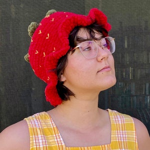 Crochet Strawberry Hat - Ruffle Brim Handmade Crochet Hat