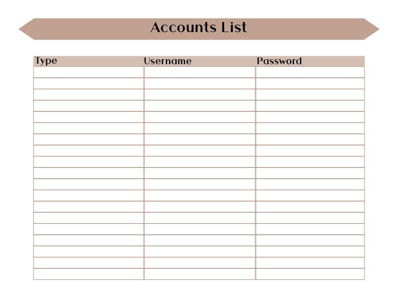 Printable & Digital Account List Organizer - Etsy