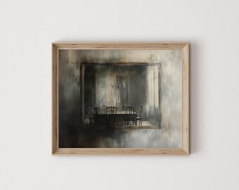Rustic Oil Painting of Antique Mirror - Moody Vintage Wall Art, Cottagecore Decor, Reflective Vintage Style, Printable Wall Art 110