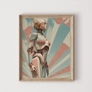 Vintage Retro Atomic Humanoid Robot Art - Mid-Century Modern Style, Futuristic Wall Decor, Printable Sci-Fi Art, Digital Download 411