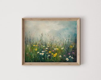 Spring Wildflower Meadow Art - Printable Earthy Landscape, Fresh Spring Nature Scene, Cottagecore Wall Decor, Rustic Farmhouse Print 26
