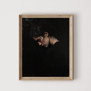 Vintage Oil Portrait of Woman in Profile - Moody Dark Art, Printable Wall Art Decor, Elegant Vintage Style Painting, Digital Download 120