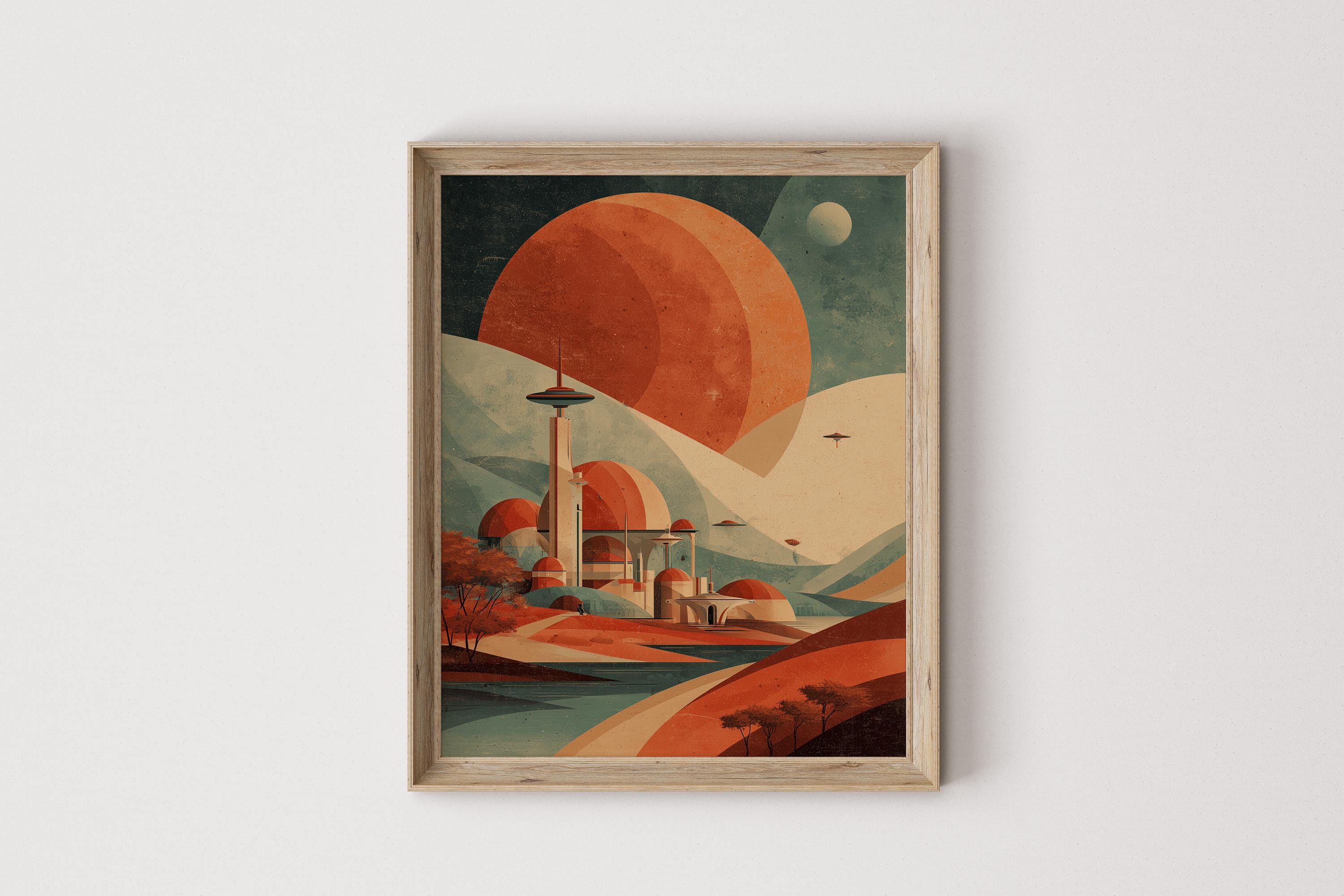Mid-Century Martian Landscape Poster - Retro Atomic Style Wall Art, Futuristic Space Decor, Printable Sci-Fi Art Print for Home 422
