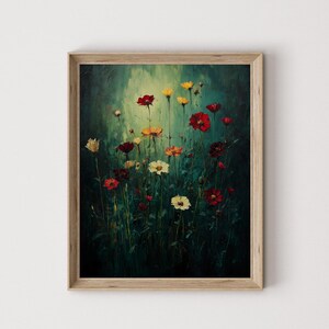 Wild Summer Meadow Flowers - Rustic Tall Botanical Art, Moody Floral Wall Decor, Earthy Cottagecore Printable Painting, Vintage Print 44