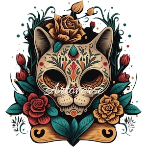Crâne de sucre de chat svg png 1000 dpi fond transparent