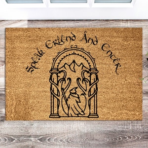 Speak Friend and Enter Doormat, All Natural Eco Friendly Coir Rubber Mat Funny Welcome Door Mat Housewarming