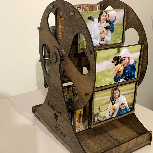 Grande roue en bois avec 16 photographies personnalisées, cadeaux pour le couple, cadeau de la Saint-Valentin, cadeau en bois, cadeau pour elle, cadeau pour lui, spécial