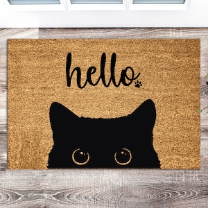 Cat Door Mat - Hello - Cat Lover - Pet Gift Ideas - Doormat for Pet Lovers - Fur baby - Custom Coir Welcome Mat - Personalized Gift