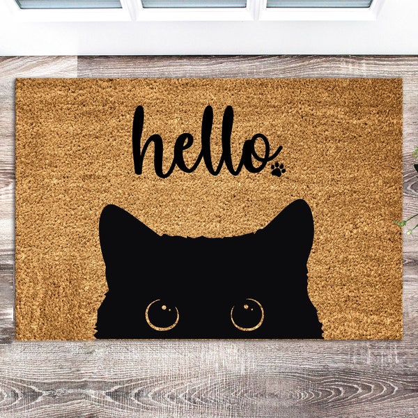 Cat Door Mat - Hello - Cat Lover - Pet Gift Ideas - Doormat for Pet Lovers - Fur baby - Custom Coir Welcome Mat - Personalized Gift