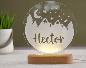 Personalized Mountains LED Night Light - Custom Name Nursery Decor