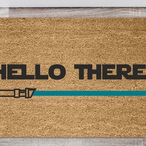 Star Wars Hello There Lightsaber Doormat, Amanti di Disney e Star Wars, Regali Starwars - Tappetino personalizzato, regalo zerbino Disney