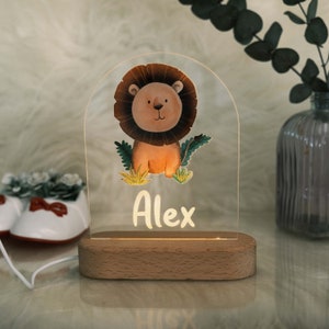 Personalised Night Light baby gift - Custom Name Nursery Night Light - Jungle Safari Lion