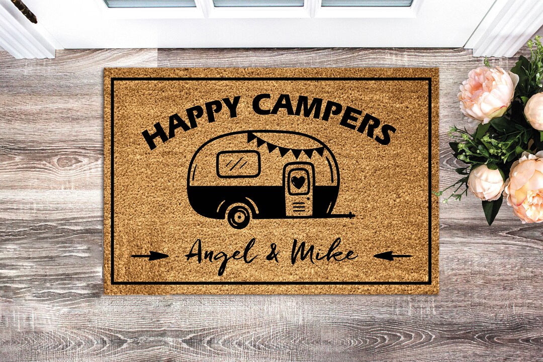 Camper Doormat, Custom Happy Campers Doormat, Personalized Name Door Mat, Camping Mat