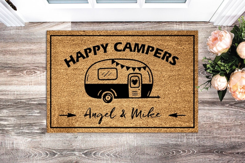 Camper Doormat, Custom Happy Campers Doormat, Personalized Name Door
