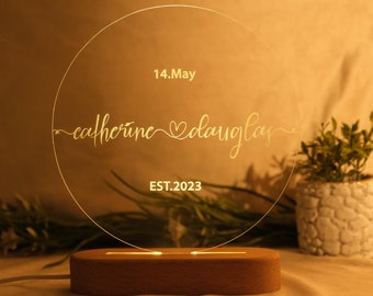 Luz noturna personalizada para casamento: presente personalizado para decoração de casa
