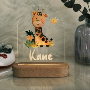 Personalised Night Light baby gift - Custom Name Nursery Night Light - Jungle Safari Giraffe