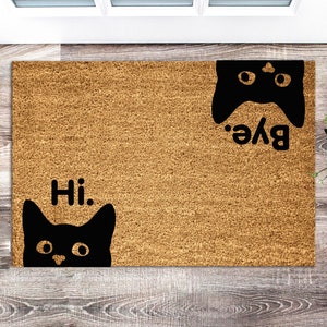 Hi Bye Cat Doormat , Housewarming Gift , Welcome Door Mat , Personalized Custom Doormat , New Home Gift | Wedding Gift | Personalized Gift..