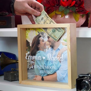 Personalized Money Box, Valentines Day, Personalized Photo Gifts, Honey Moon Fund,Personalised Custom Savings Frame ,Money Box Gift
