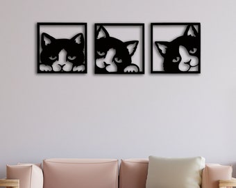 Cats 3 pcs cat metal wall decor, Metal Cat Decor, Cat Wall Art, Cat Art Print, Metal Home Decor Home Wall Art, Wall Hanging, Home Decor Gift
