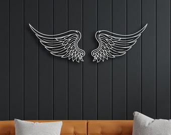 2 Stück Metall Engelflügel Wandkunst, Metall Engelflügel Wanddekor, große Metall Wandkunst, Schlafzimmer Wanddekor, Metall Kunst Wanddekor