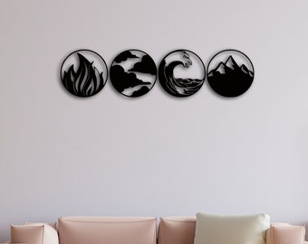 Metal Four Elements Minimalist Wall Art , 4 Elements Symbols Wall Decor, Fire, Water, Earth, Air Metal Sign, Boho Decor, Housewarming Gifts