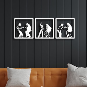 Dance Wall Art Set Of 3, Metal Pulp Fiction Wall Decor, Gift For Dancer, Twist Dance Sign, Bedroom Room Wall Art, Modern Housewarming Gift