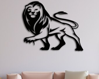 Arte de pared de león de metal, arte de pared de león, decoración única de pared para sala de estar, decoración de habitación de safari, arte de pared para guardería, animales de safari, decoración de pared de león