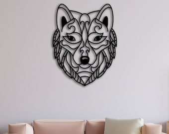 Geometric Metal Wolf Head Wall Art, Wolf Metal Wall Decor, Metal Wall Hangings, Home Living Room Decoration, Metal Wolf Head Decor