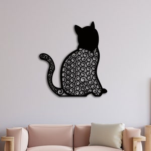 Katze Wandkunst, Metall geometrische Katze Wandkunst, Katze Kunstdruck, einzigartige Wohnzimmer Wandkunst, moderne Wandkunst, Wandbehang, Metall Wohndekor